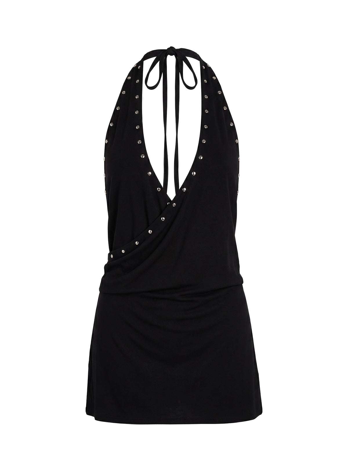 Amary Stud Detail Halter Playsuit Black