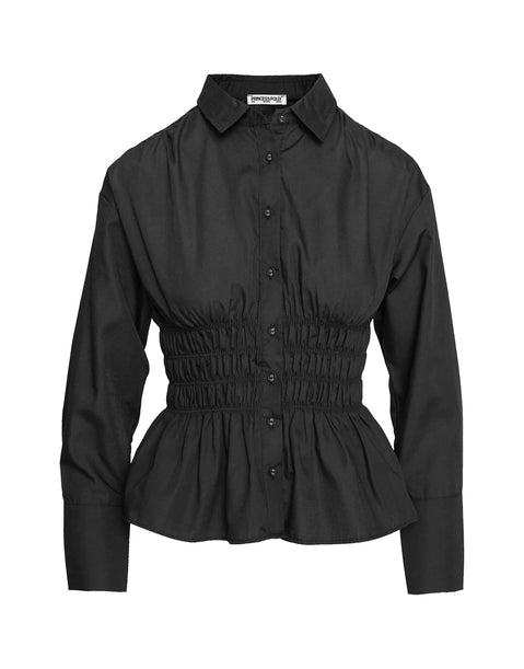 As You Are Shirred Button Up Top Black