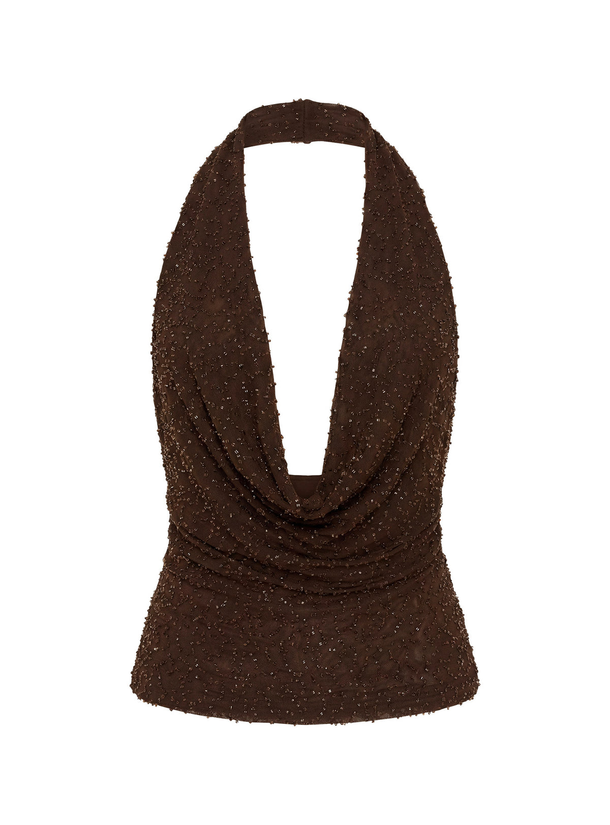 Auralie Plunge Neck Halter Top Brown