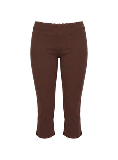 Introducing the Baseline Rib Capri Pants Chocolate in womens-regular-pants with high-rise detail view of model wearing