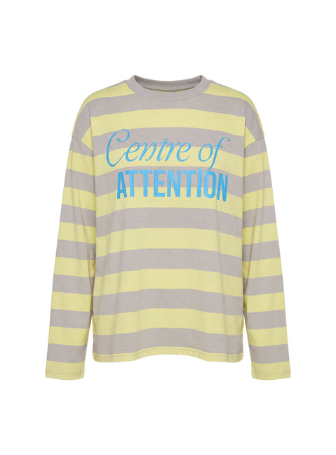 Centre Of Attention Oversized Graphic Long Sleeve Top Yellow / Grey Stripe