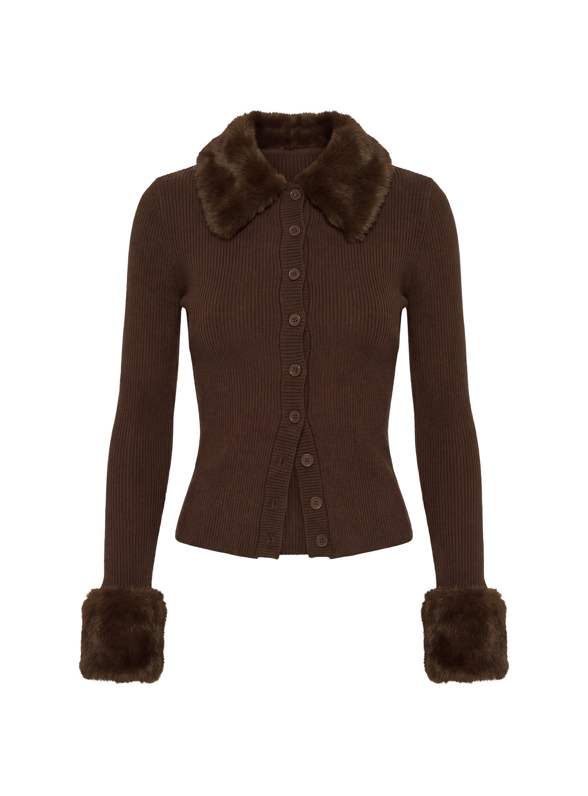 Chiqueeta Faux Fur Trim Knit Cardigan Chocolate