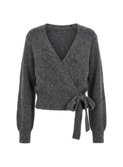 Introducing the Daelan Wrap Knit Cardigan Charcoal womens jumpers in short length Princess Polly
