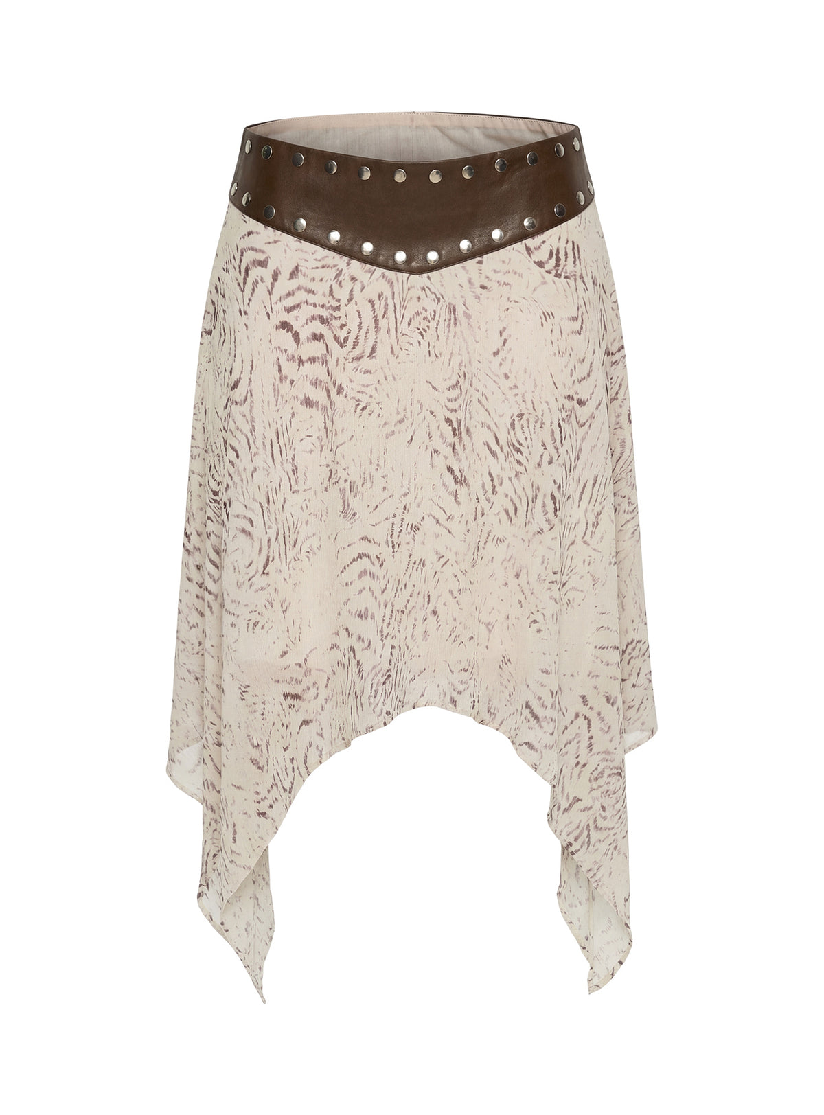 Crafted with Dark Mirage Asymmetrical Midi Skirt Multi womens-skirts in abstract design with belt Princess Polly