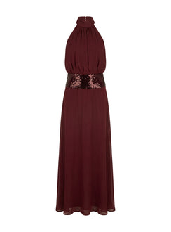 Darwinn Drop Waist Sequin Detail Maxi Dress Burgundy