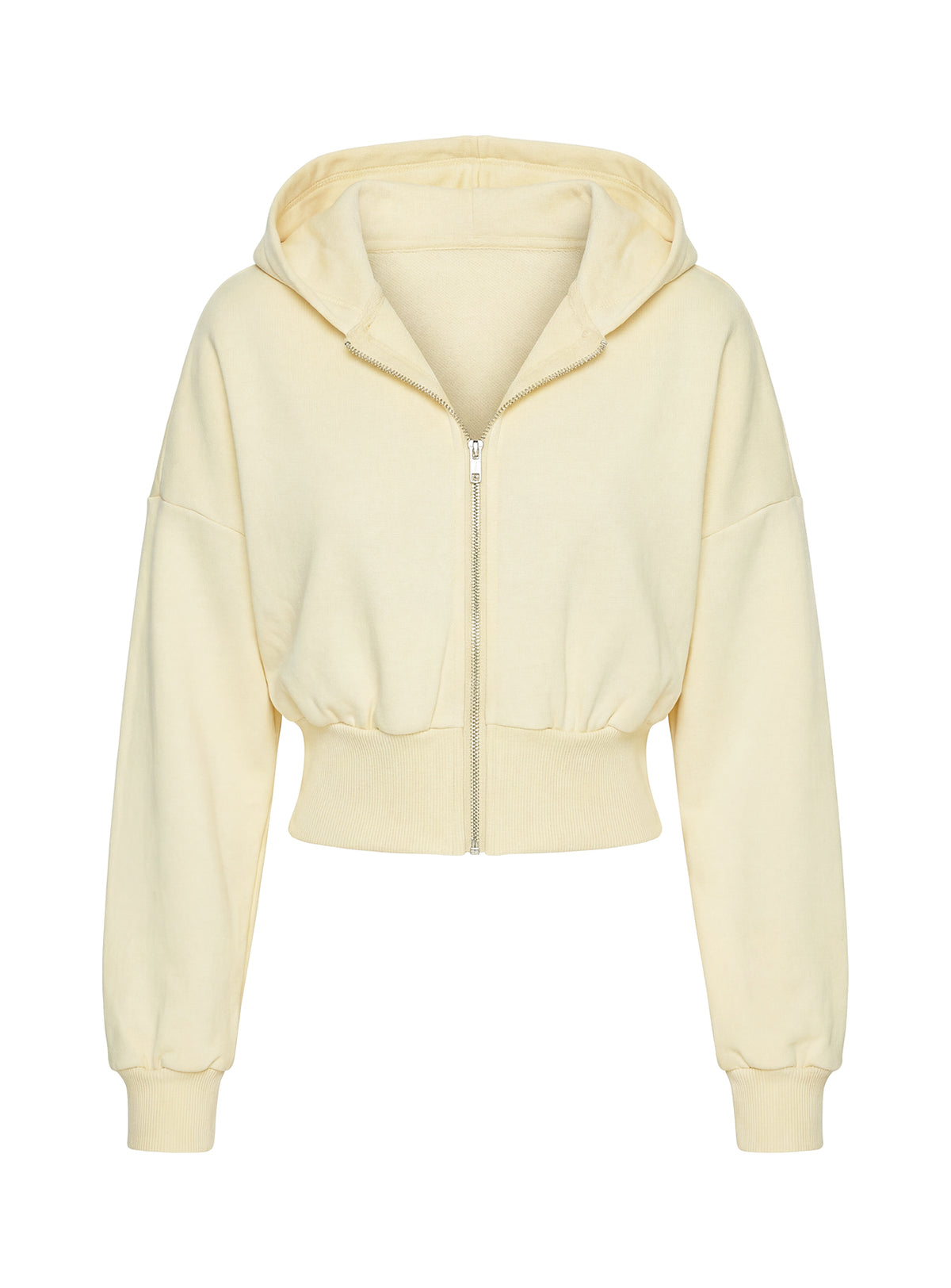 back view of model wearing Princess Polly Daytime Cropped Blouson Hoodie Buttercream Cropped Jumpers Jumpers 