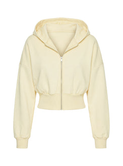 back view of model wearing Princess Polly Daytime Cropped Blouson Hoodie Buttercream Cropped Jumpers Jumpers 