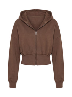 Highlighting the Daytime Cropped Blouson Hoodie Cocoa womens-jumpers with short length detail product Princess Polly