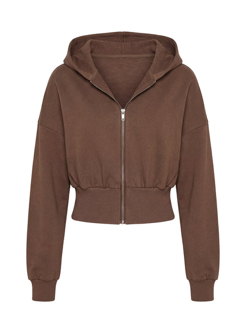 Highlighting the Daytime Cropped Blouson Hoodie Cocoa womens-jumpers with short length detail product Princess Polly