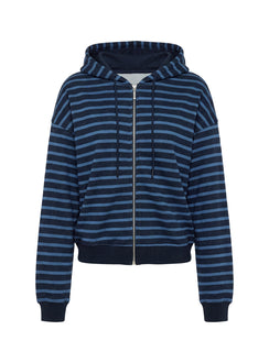 Flat lay displaying the Delaeni Zip Through Hoodie Blue Stripe womens-jumpers in short length product Princess Polly