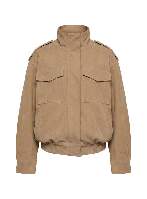 Double Life Funnel Neck Cargo Jacket Beige