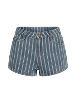 Dreamful Low Rise Mini Denim Shorts Blue Stripe