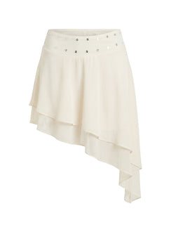Presenting the Gemmina Asymmetrical Chiffon Mini Skirt Cream womens-skirts in relaxed fit with mini length Princess Polly
