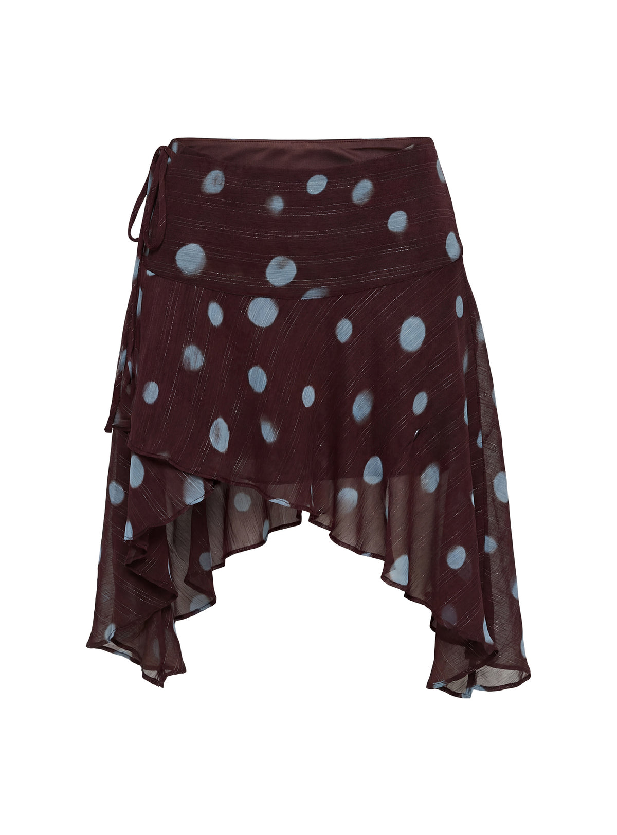 Hevenna Asymmetrical Chiffon Mini Skirt Brown / Blue Polka Mini Skirts Skirts 
