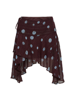 Hevenna Asymmetrical Chiffon Mini Skirt Brown / Blue Polka Mini Skirts Skirts 