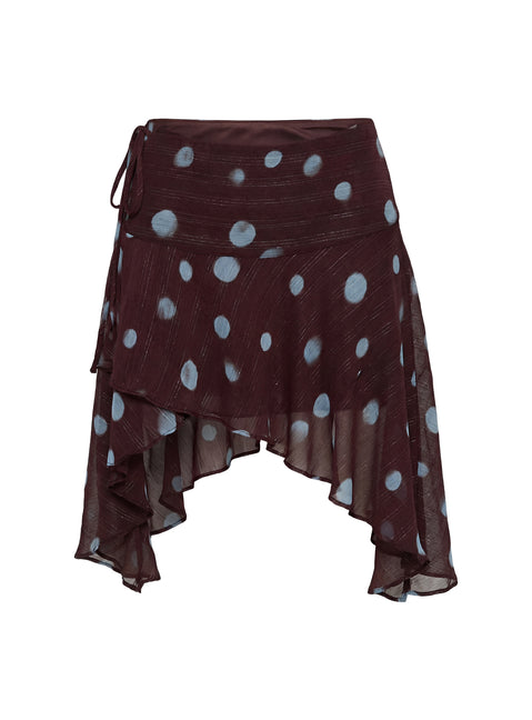 Hevenna Asymmetrical Chiffon Mini Skirt Brown / Blue Polka Mini Skirts Skirts 