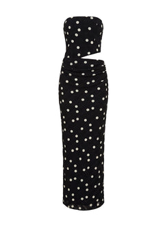 Jasira Strapless Drape Maxi Dress Black Polka Dot