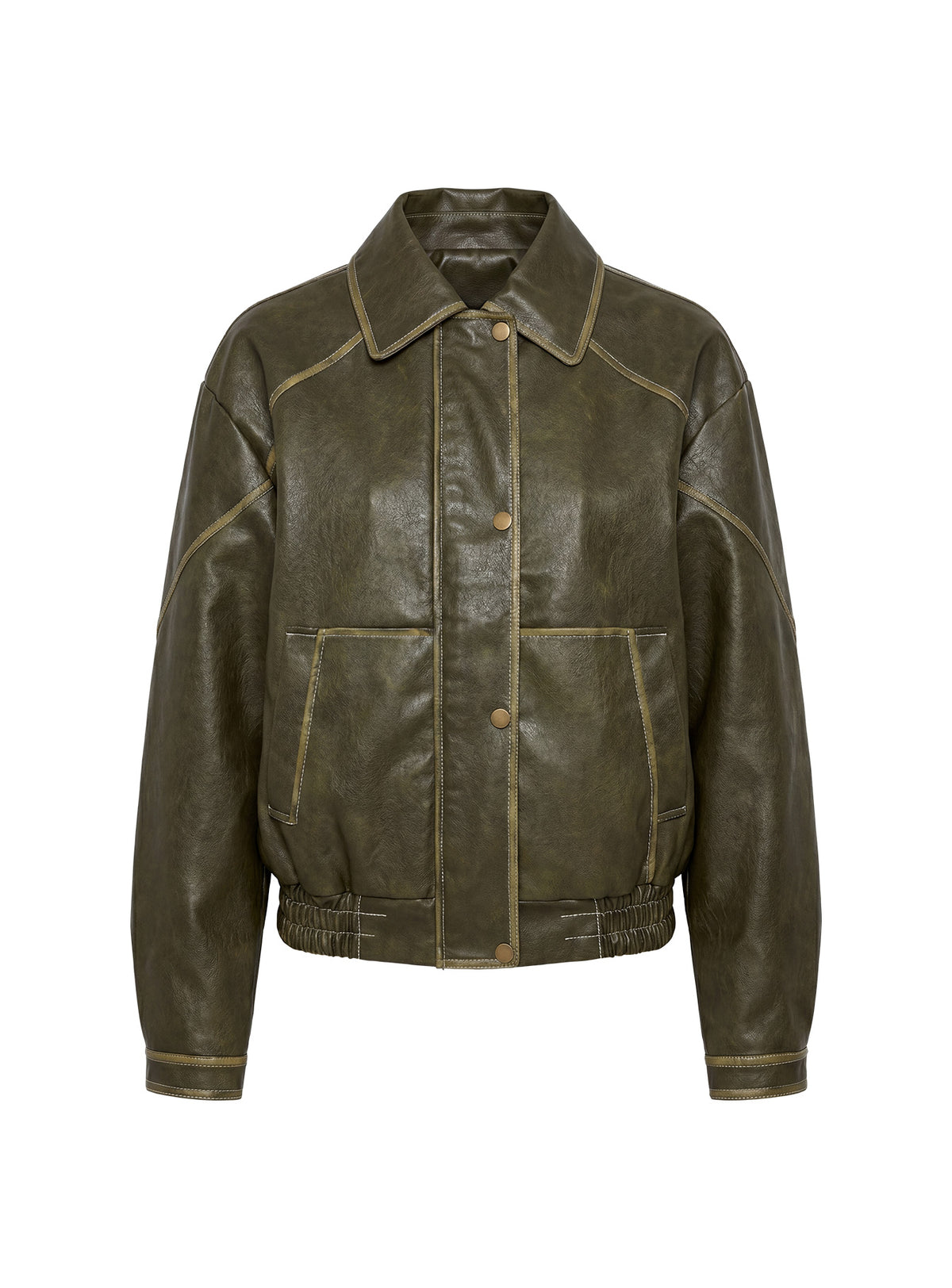Jaxton Faux Leather Bomber Jacket Olive