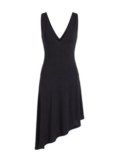 Jordunn Sleeveless Asymmetrical Midi Dress Charcoal