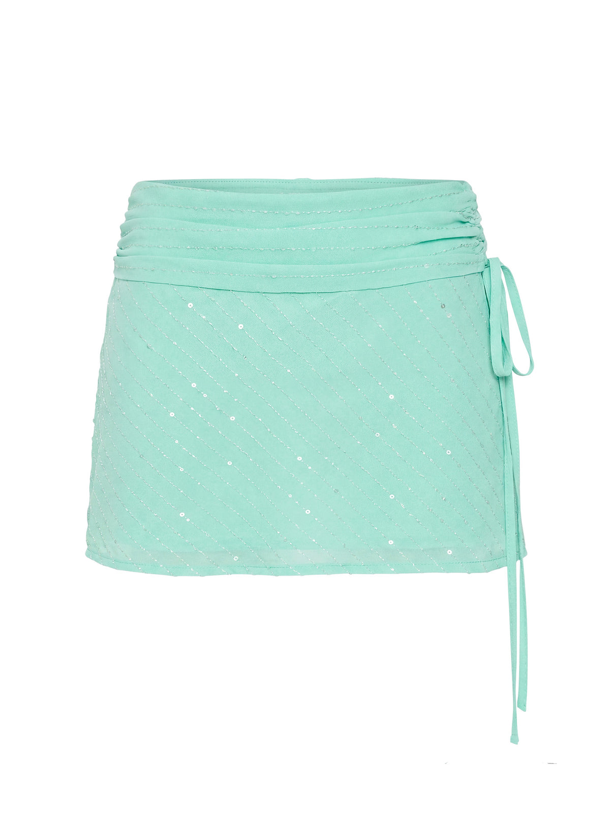 Kosmas Ruched Tie Side Mini Skirt Turquoise Mini Skirts Skirts 