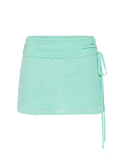 Kosmas Ruched Tie Side Mini Skirt Turquoise Mini Skirts Skirts 