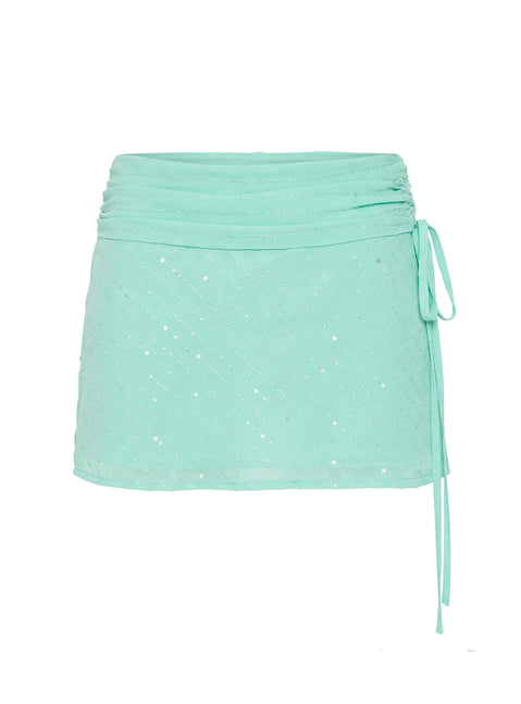 Kosmas Ruched Tie Side Mini Skirt Turquoise Mini Skirts Skirts 