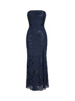 Maribeth Strapless Floral Maxi Dress Navy