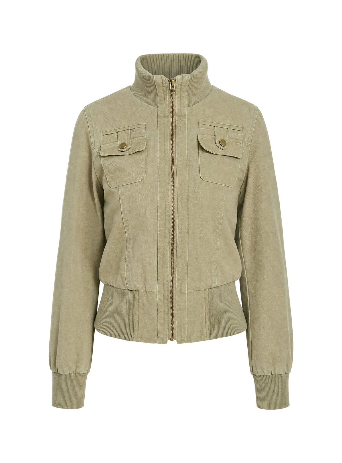 Marykate Funnel Neck Fitted Jacket Khaki