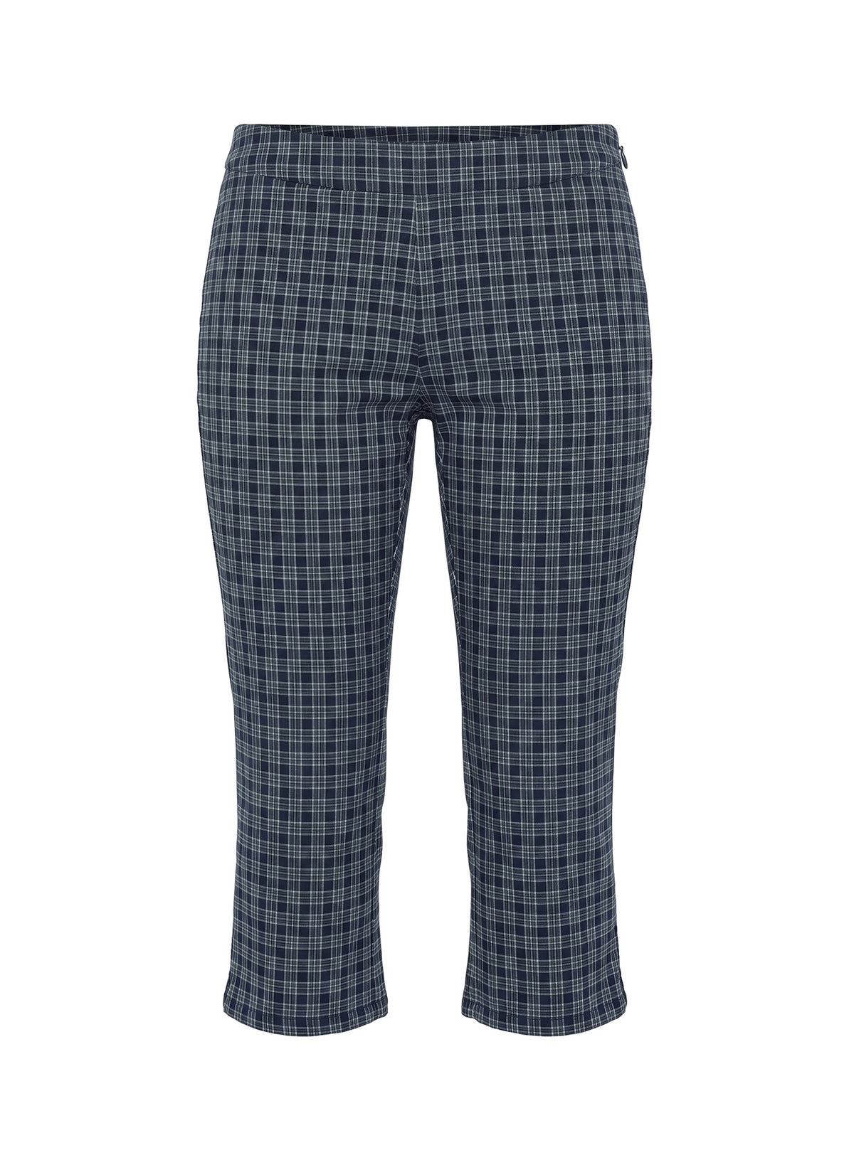 Explore the Mayvie Capri Pants Navy Check in womens regular pants with high-rise waist product