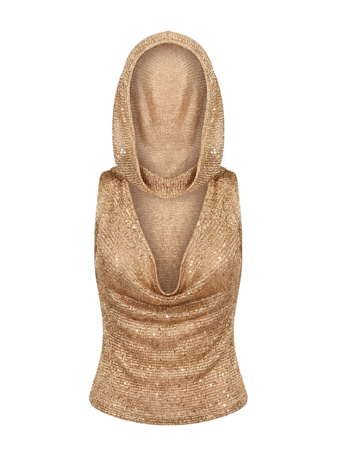 Mistori Sequin Hooded Top Gold