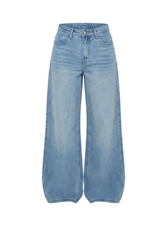 Product shot of Naylor Mid Rise Wide Leg Jeans Light Wash Denim Tall in womens-jeans with mid-rise Princess Polly