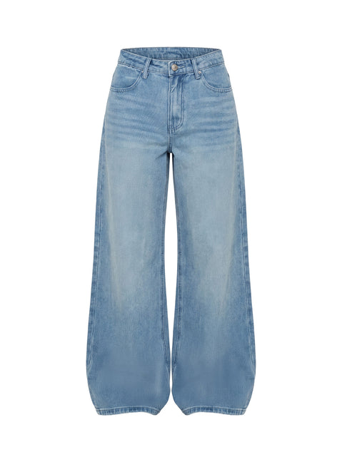 Product shot of Naylor Mid Rise Wide Leg Jeans Light Wash Denim Tall in womens-jeans with mid-rise Princess Polly