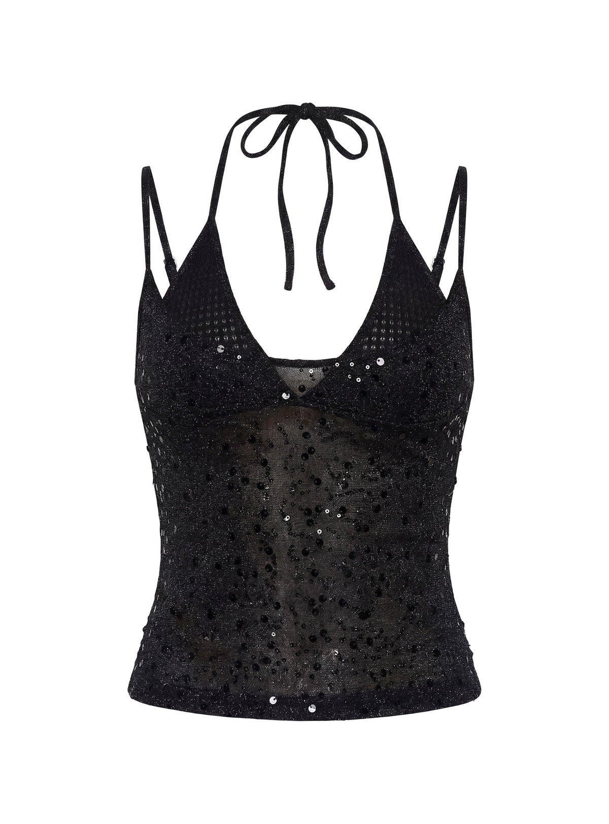 Odena Layered Sequin Cami Top Black