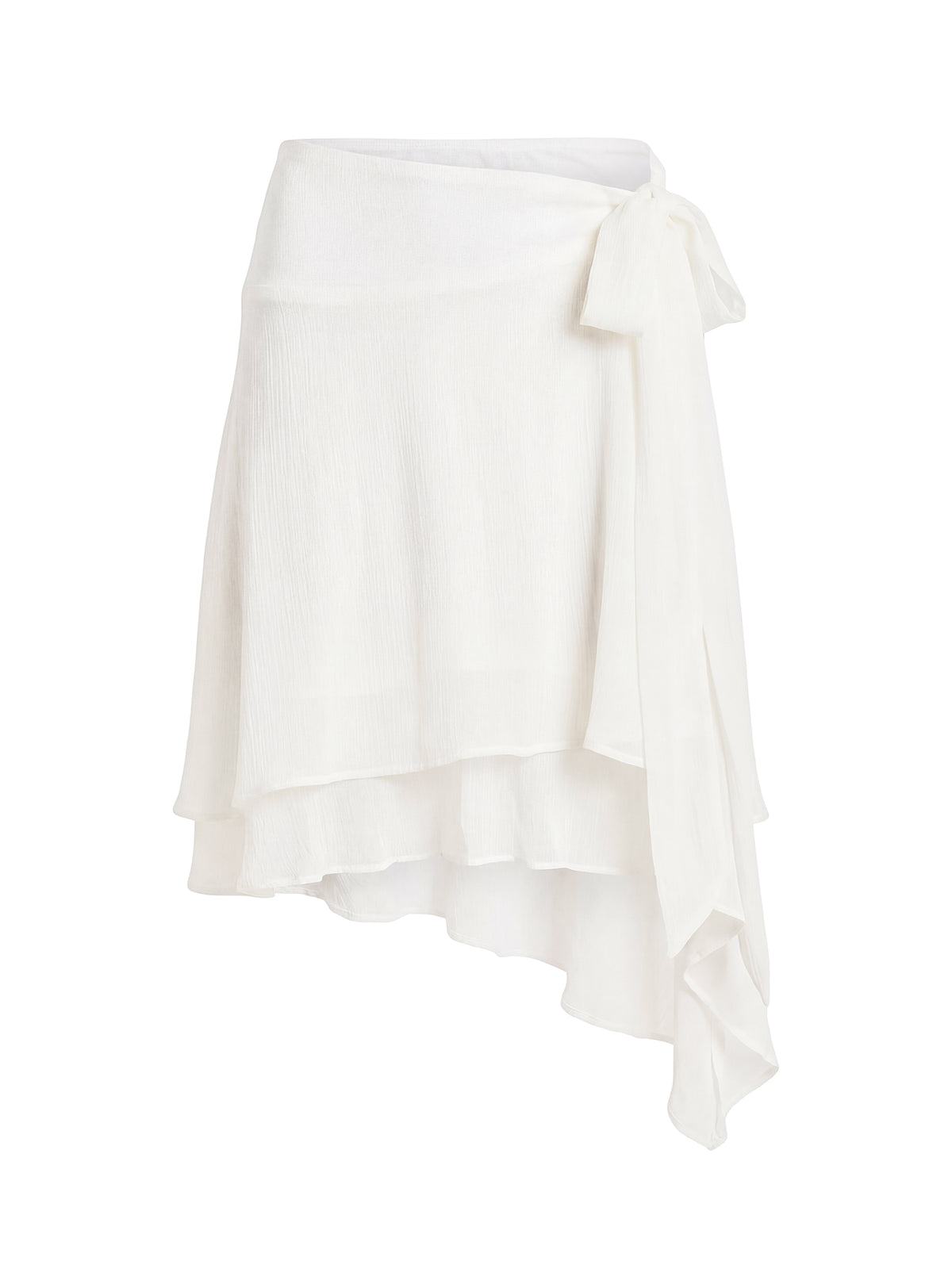 Crafted in ivory, the Ophella Tie Waist Chiffon Midi Skirt Cream womens-skirts with asymmetry and layered details product Princess Polly