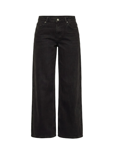 Ramos Low Rise Wide Leg Denim Jeans Washed Black