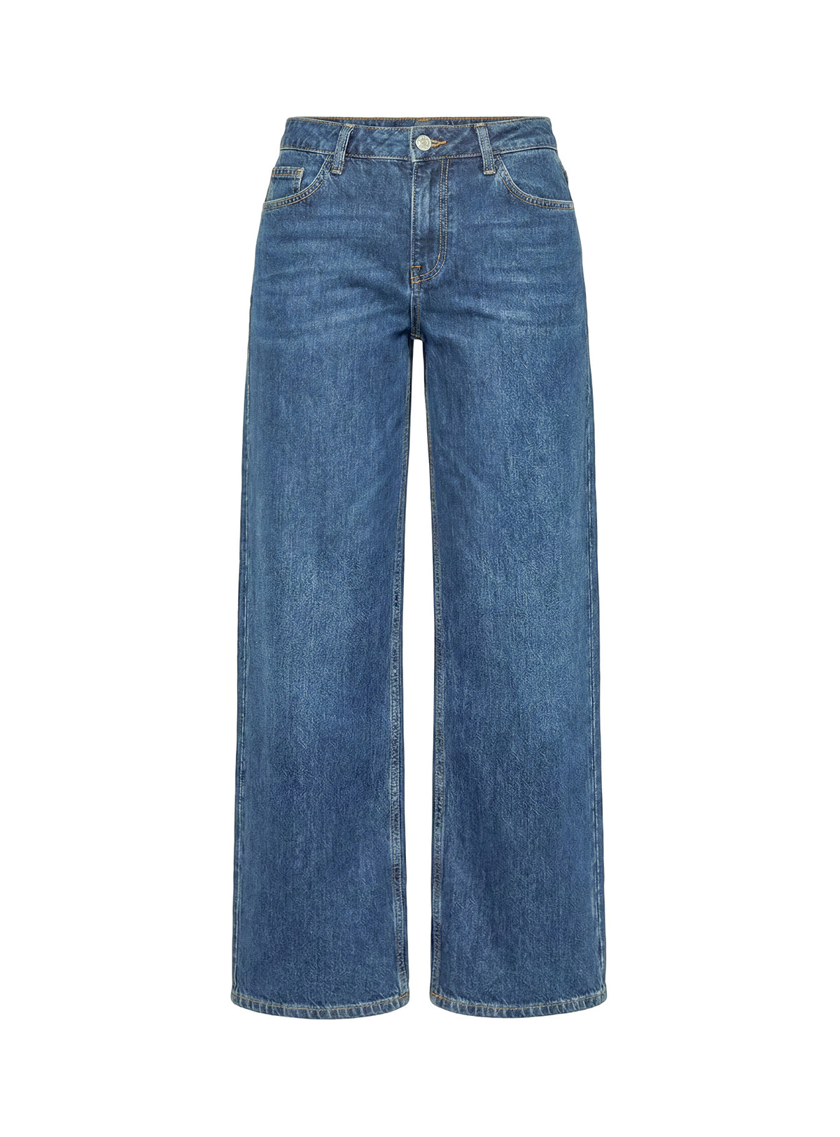 Ramos Low Rise Wide Leg Denim Jeans Mid Blue Wash