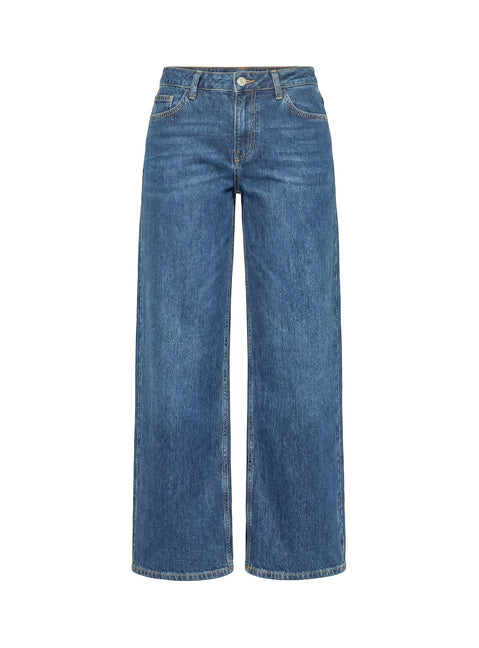 Ramos Low Rise Wide Leg Denim Jeans Mid Blue Wash