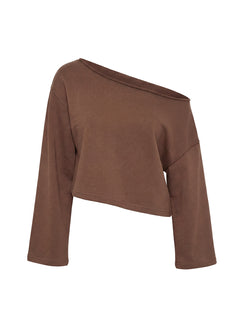 Retreat Raw Edge Off Shoulder Jumper Cocoa cropped Jumpers 