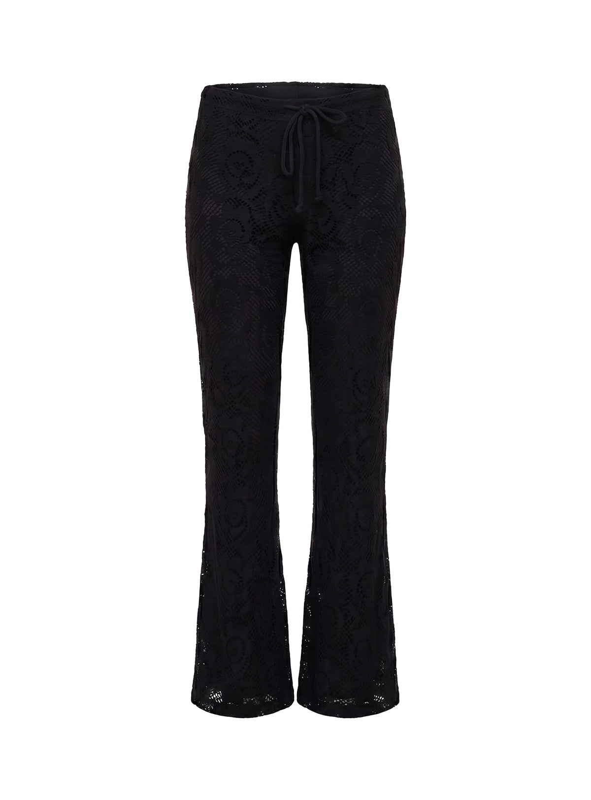 Crafted from Rosadonna Lace Flare Pants Black womens regular pants with mid-rise detail Princess Polly