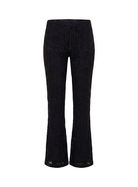 Crafted from Rosadonna Lace Flare Pants Black womens regular pants with mid-rise detail Princess Polly