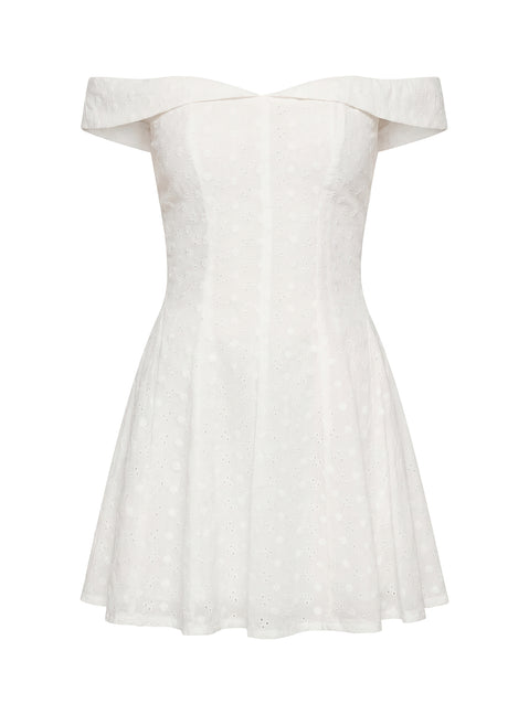 Rosebud Broderie Off The Shoulder Mini Dress White