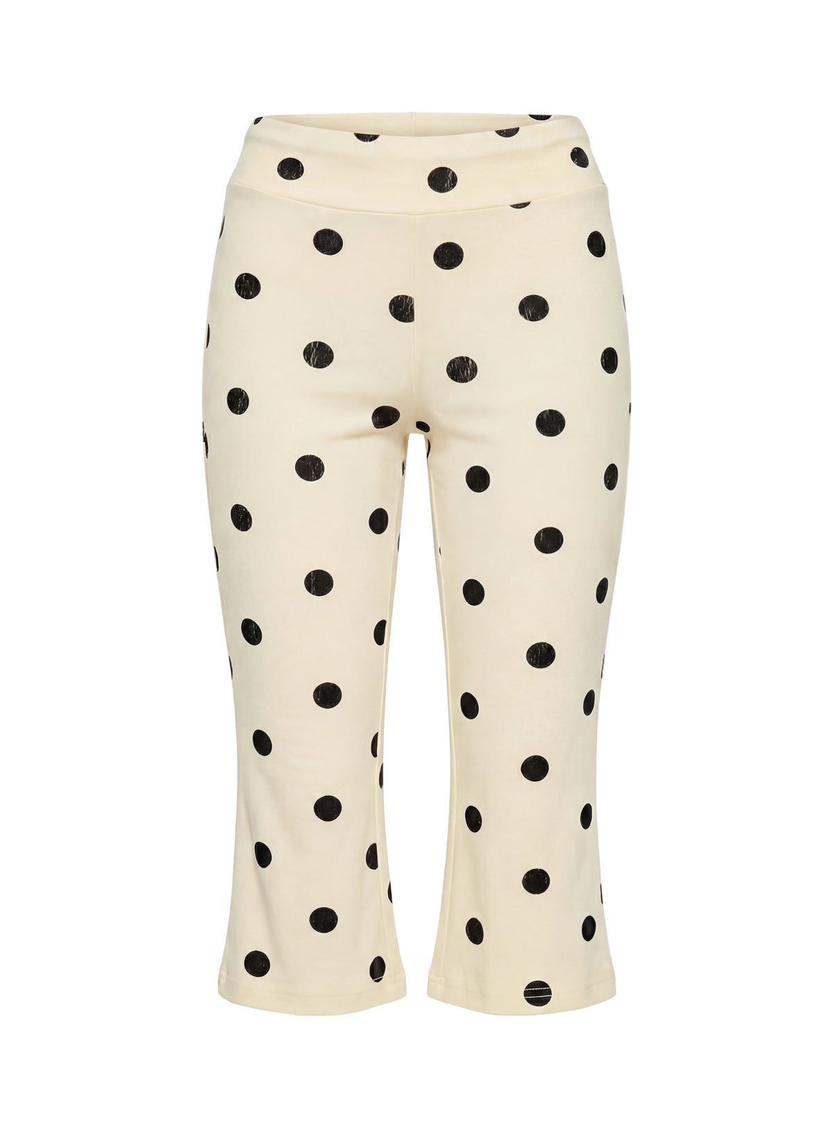 side view of model wearing Princess Polly Samaira Capri Pant Cream Polka Dot Mid Rise Pants Pants 