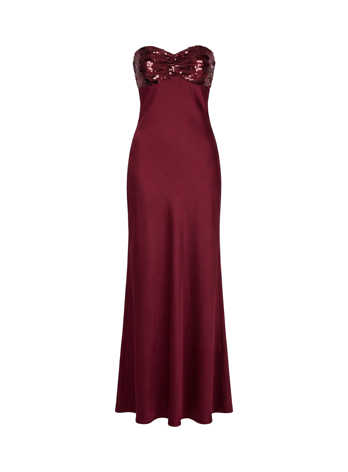 See The Vision Sequin Bust Strapless Maxi Dress Burgundy