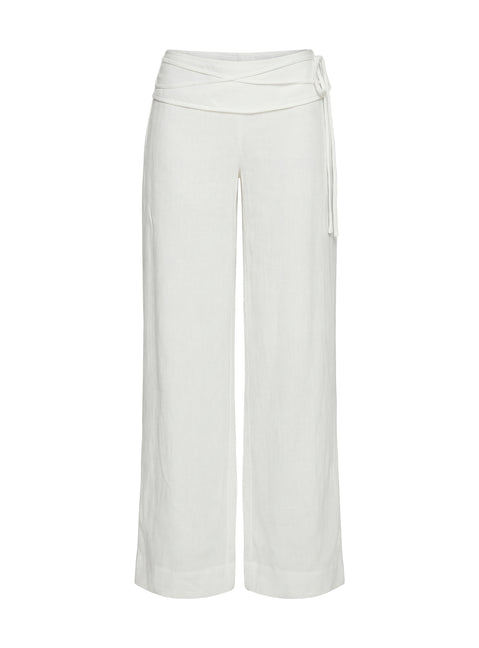 Browse Silver Moon Linen Blend Tie Pants White Tall womens-regular-pants high-rise product Princess Polly