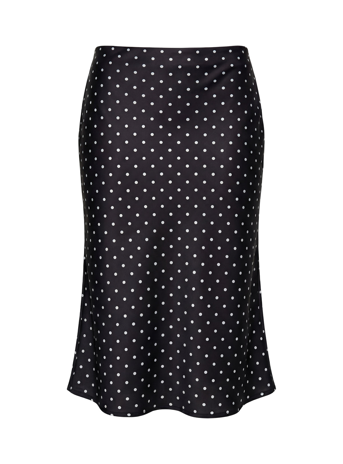 Highlighting the Somani Satin Midi Skirt Black Polka Dot womens-skirts in midi length Princess Polly
