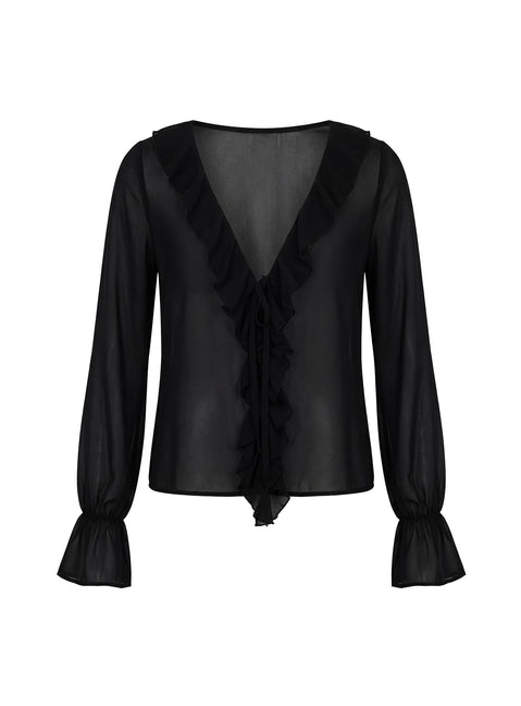 Taraya Sheer Ruffle Blouse Top Black