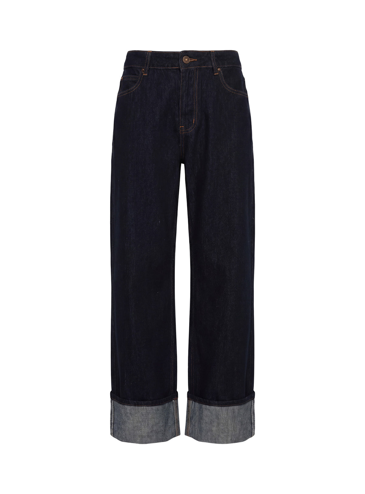 Top Model Low Rise Straight Leg Cuffed Jean Dark Denim