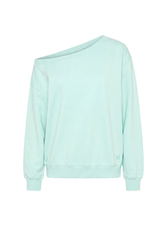 Highlighting the Wellness Off The Shoulder Sweatshirt in pale turquoise womens-jumpers with oversized fit, boat neckline and short length product