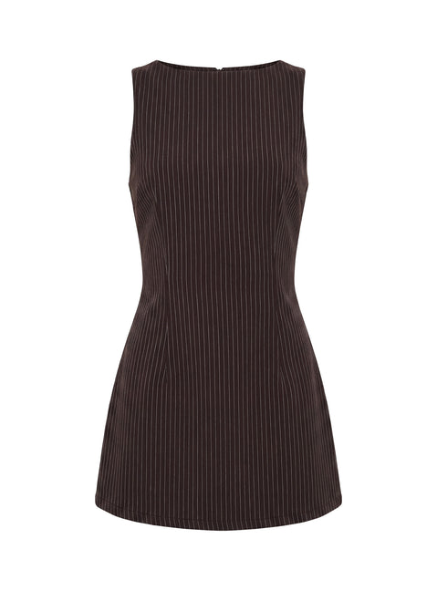 Yumiko Romper Brown Pinstripe Tall