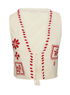 product Princess Polly Grazia Vest Top Cream / Red Sleeveless Plunger 